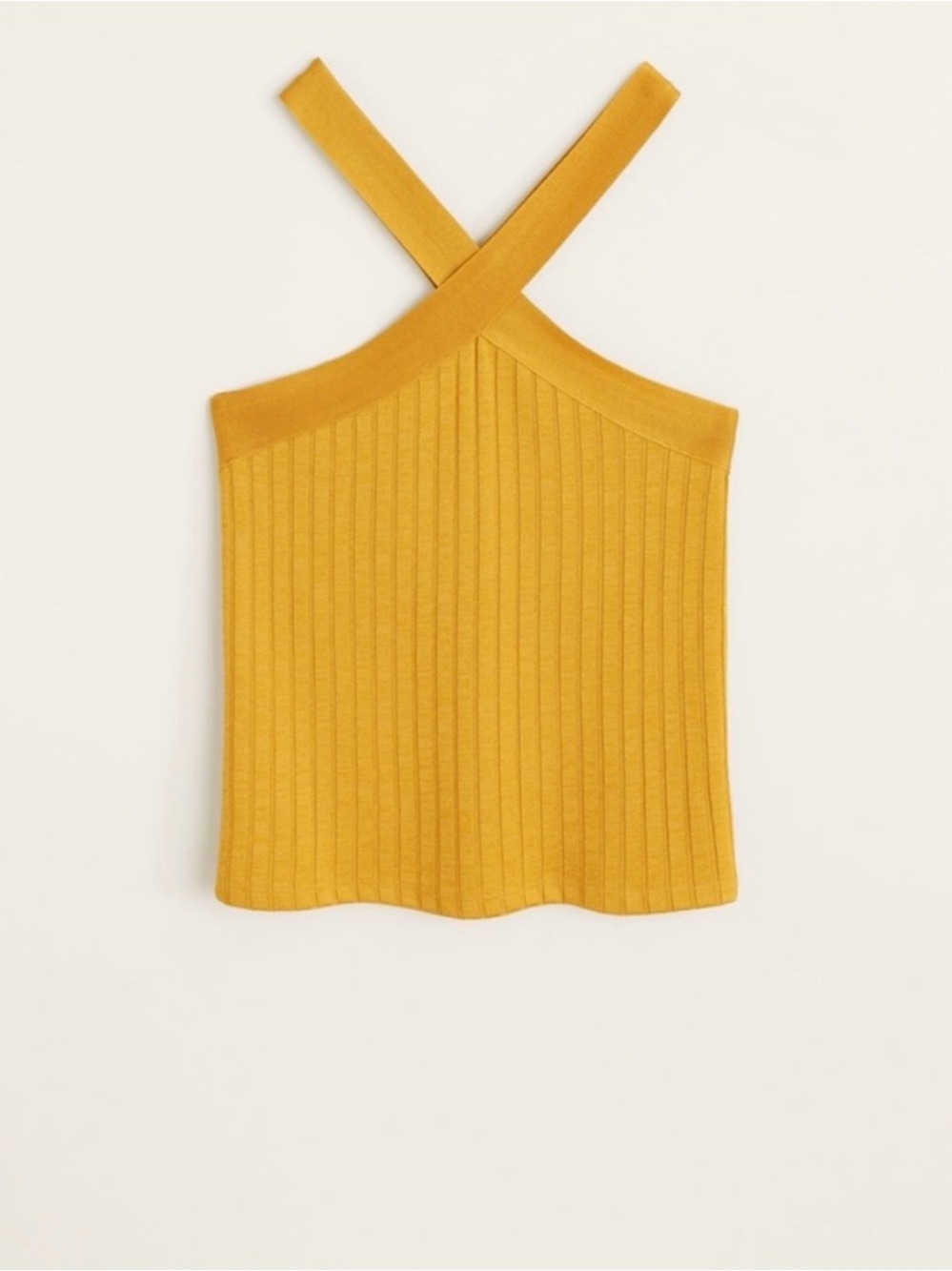 NWT Designer MNG Mango Mustard Gold Ribbed Cross-Neck Camisole Sz M - Picture 4 of 8